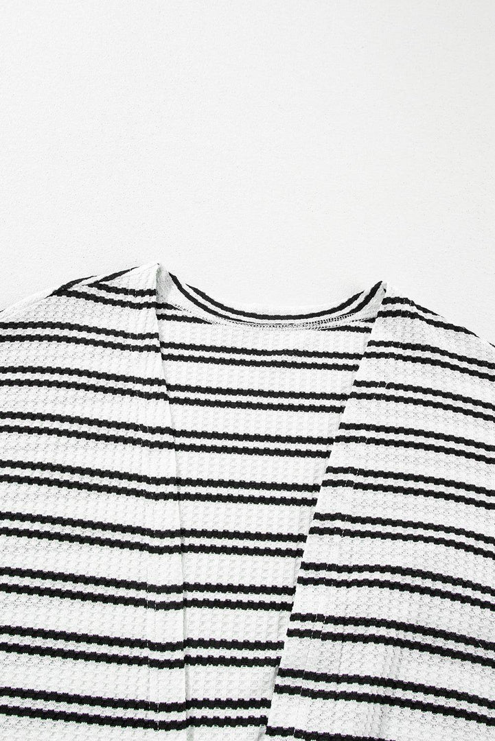 Black Stripe Print Open Front Duster Cardigan - Fashion Queen -  14