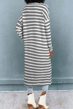 Load image into Gallery viewer, Black Stripe Print Open Front Duster Cardigan - Fashion Queen -  2
