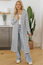 Load image into Gallery viewer, Black Stripe Print Open Front Duster Cardigan - Fashion Queen -  6
