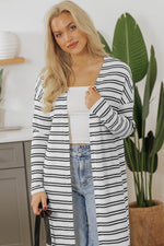 Load image into Gallery viewer, Black Stripe Print Open Front Duster Cardigan - Fashion Queen -  8
