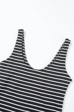 Load image into Gallery viewer, Black Stripe Ribbed Knit Sleeveless Mini Dress - Fashion Queen -  10
