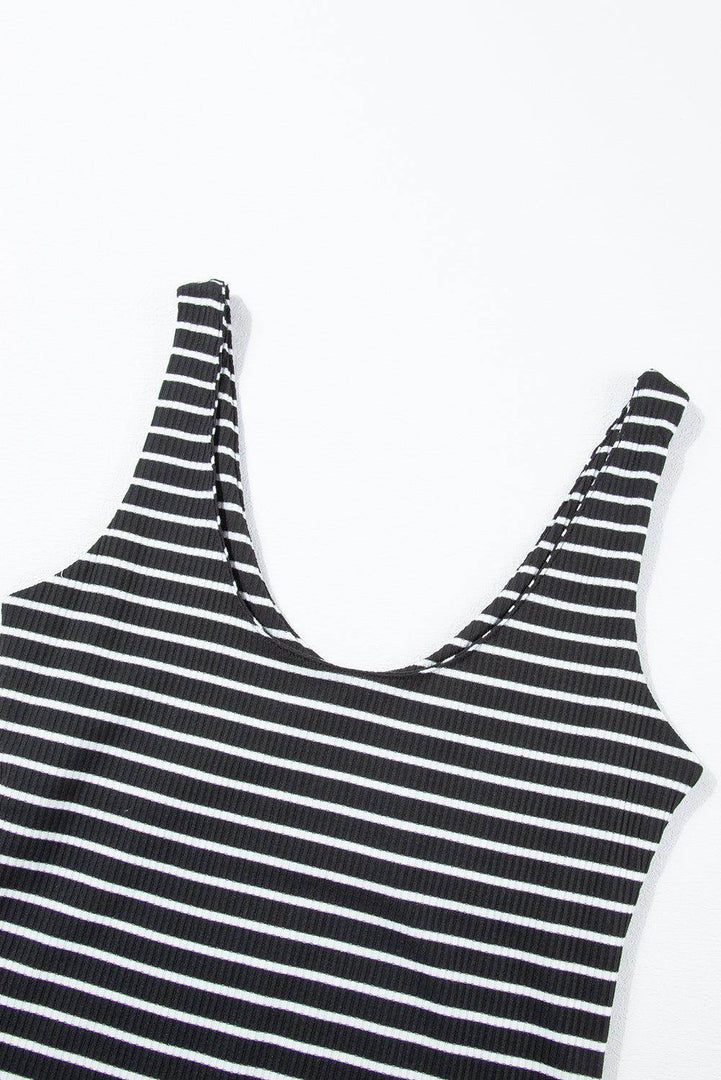 Black Stripe Ribbed Knit Sleeveless Mini Dress - Fashion Queen -  10