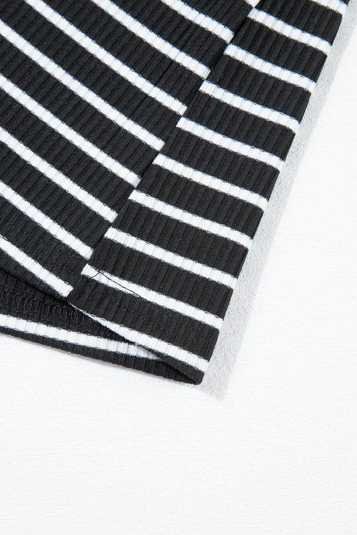 Black Stripe Ribbed Knit Sleeveless Mini Dress - Fashion Queen -  12