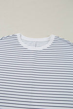 Load image into Gallery viewer, Black Stripe Ruffled Short Sleeve Crew Neck T Shirt Shift Mini Dress - Fashion Queen -  22

