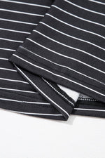 Load image into Gallery viewer, Black Stripe Ruffled Short Sleeve Crew Neck T Shirt Shift Mini Dress - Fashion Queen -  30
