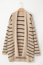 Load image into Gallery viewer, Black Stripe Shawl Neckline Open Cardigan with Pockets - Fashion Queen -  10

