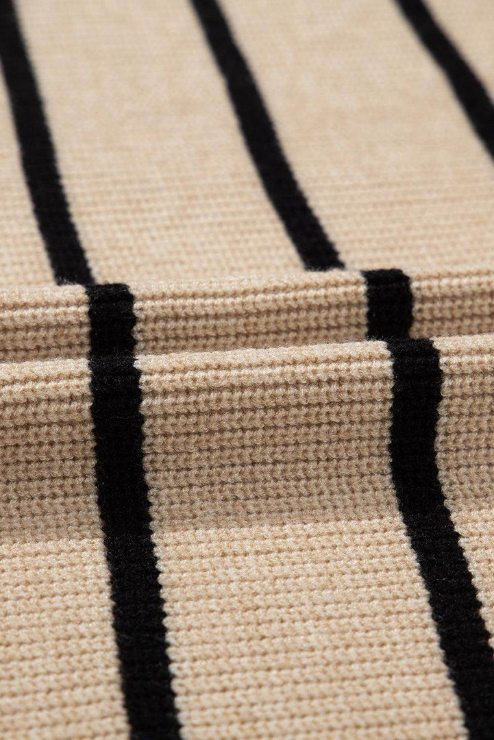 Black Stripe Shawl Neckline Open Cardigan with Pockets - Fashion Queen -  16