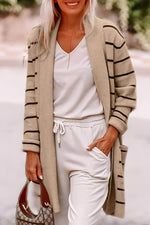 Load image into Gallery viewer, Black Stripe Shawl Neckline Open Cardigan with Pockets - Fashion Queen -  6
