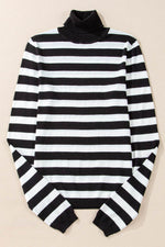 Load image into Gallery viewer, Black Stripe Slim Fit High Neck Knit Sweater - Fashion Queen -  6
