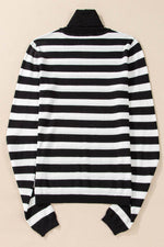 Load image into Gallery viewer, Black Stripe Slim Fit High Neck Knit Sweater - Fashion Queen -  7
