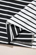 Load image into Gallery viewer, Black Stripe Two Tone Colorblock V Neck T Shirt - Fashion Queen -  20

