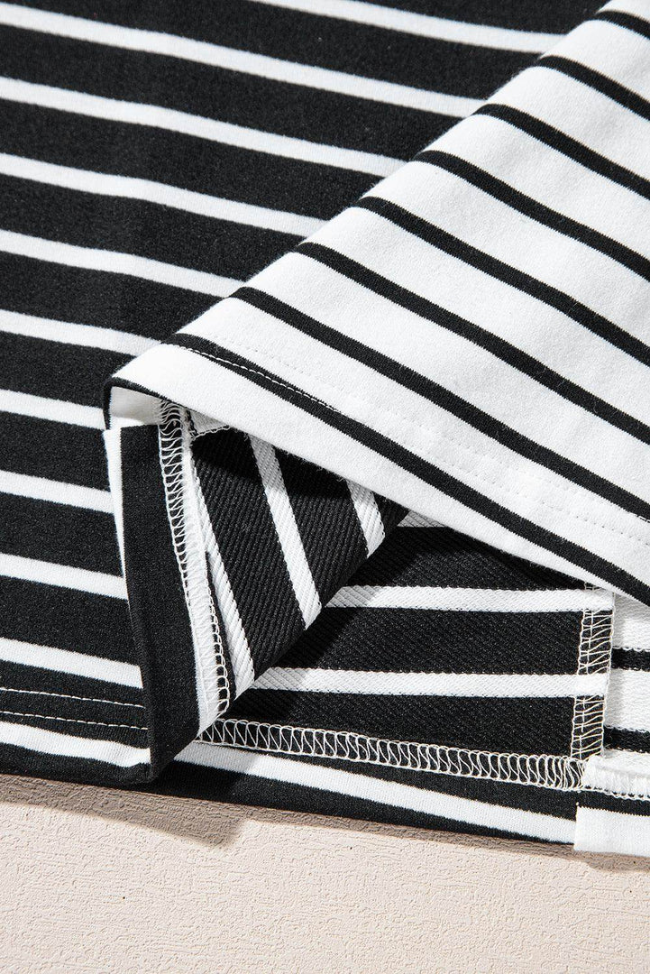 Black Stripe Two Tone Colorblock V Neck T Shirt - Fashion Queen -  20