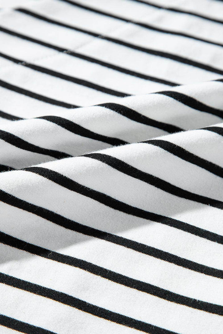Black Stripe Two Tone Colorblock V Neck T Shirt - Fashion Queen -  21