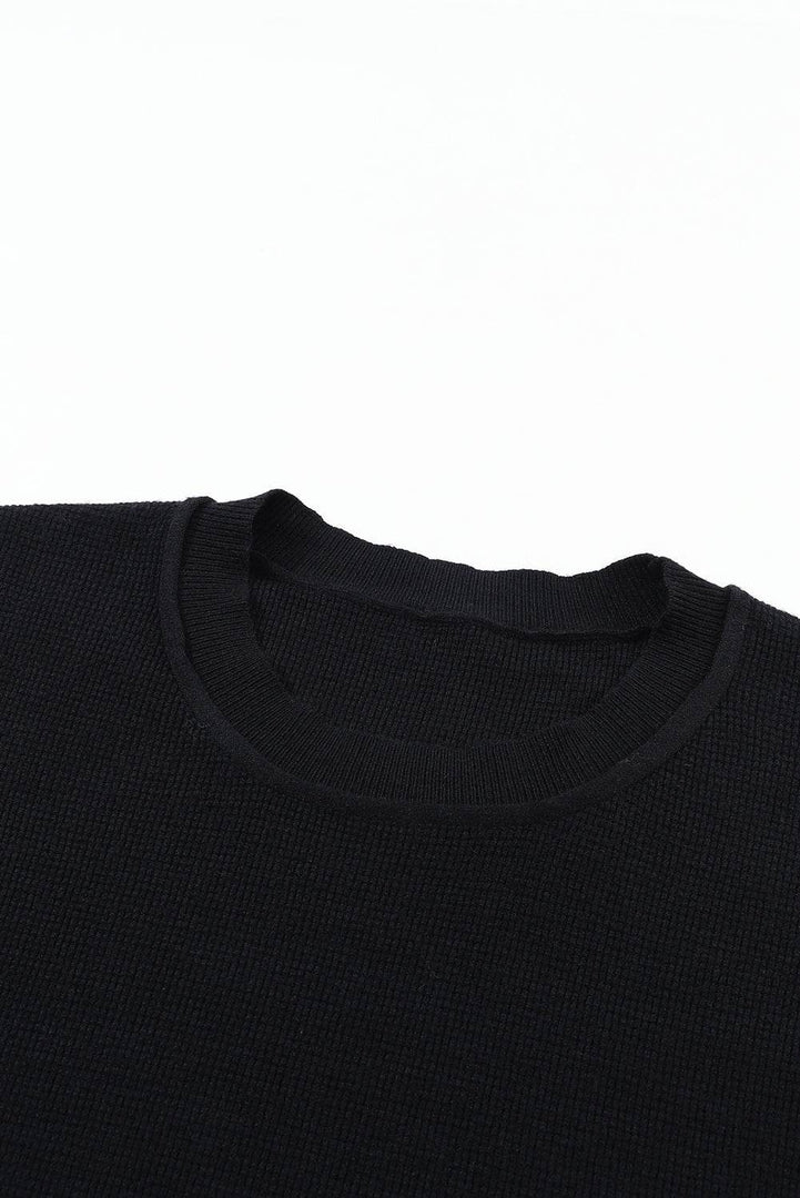 Black Striped Sleeve Plain Knit Sweater - Fashion Queen -  10