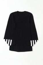 Load image into Gallery viewer, Black Striped Sleeve Plain Knit Sweater - Fashion Queen -  6
