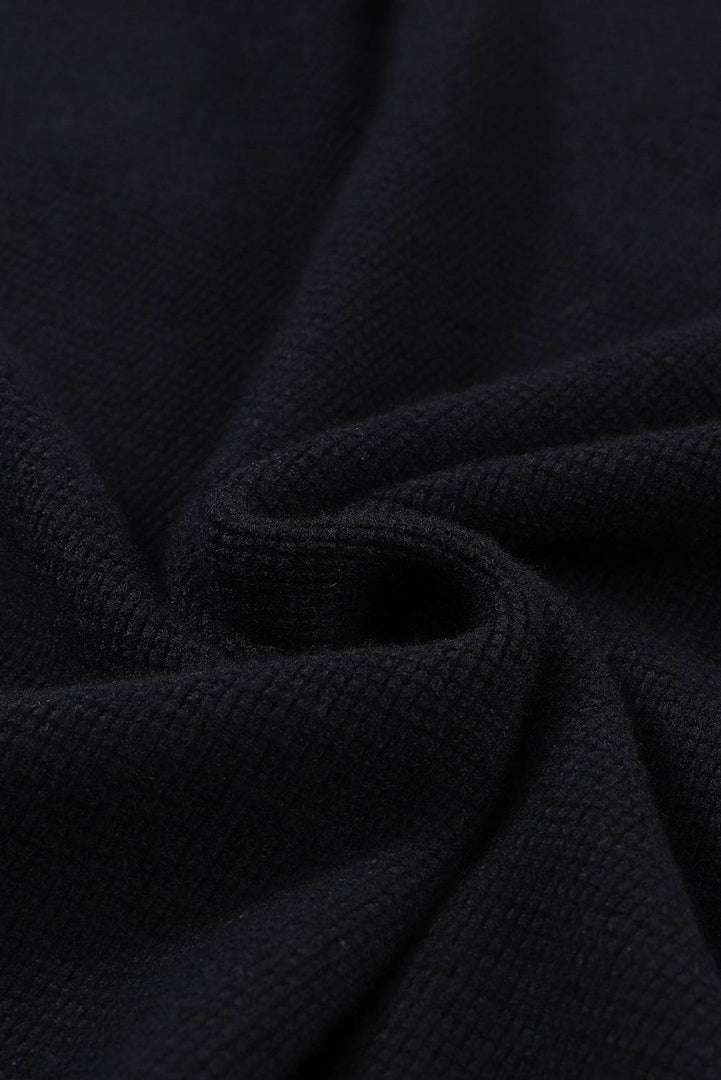 Black Striped Sleeve Plain Knit Sweater - Fashion Queen -  7