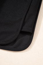 Load image into Gallery viewer, Black Textured Half Zip Kangaroo Pocket Top Drawstring Shorts Set - Fashion Queen -  17

