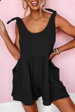 Load image into Gallery viewer, Black Textured Knotted Straps High Waist Wide Leg Romper - Fashion Queen -  1
