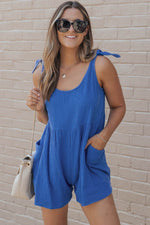 Load image into Gallery viewer, Black Textured Knotted Straps High Waist Wide Leg Romper - Fashion Queen -  4

