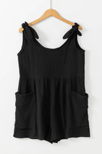 Load image into Gallery viewer, Black Textured Knotted Straps High Waist Wide Leg Romper - Fashion Queen -  8
