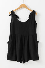 Load image into Gallery viewer, Black Textured Knotted Straps High Waist Wide Leg Romper - Fashion Queen -  9
