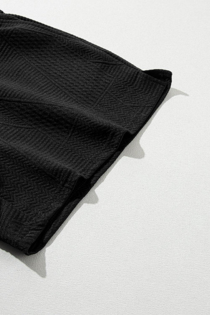 Black Textured Ruffle Split Top and Drawstring Shorts - Fashion Queen -  13
