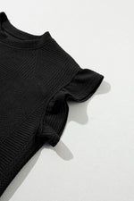 Load image into Gallery viewer, Black Textured Ruffle Split Top and Drawstring Shorts - Fashion Queen -  15
