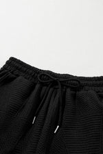 Load image into Gallery viewer, Black Textured Ruffle Split Top and Drawstring Shorts - Fashion Queen -  17
