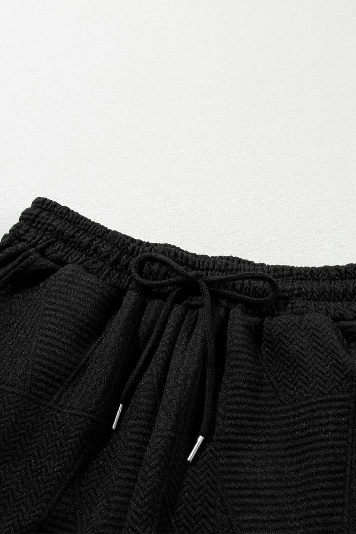 Black Textured Ruffle Split Top and Drawstring Shorts - Fashion Queen -  17