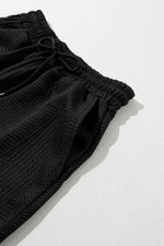 Load image into Gallery viewer, Black Textured Ruffle Split Top and Drawstring Shorts - Fashion Queen -  18
