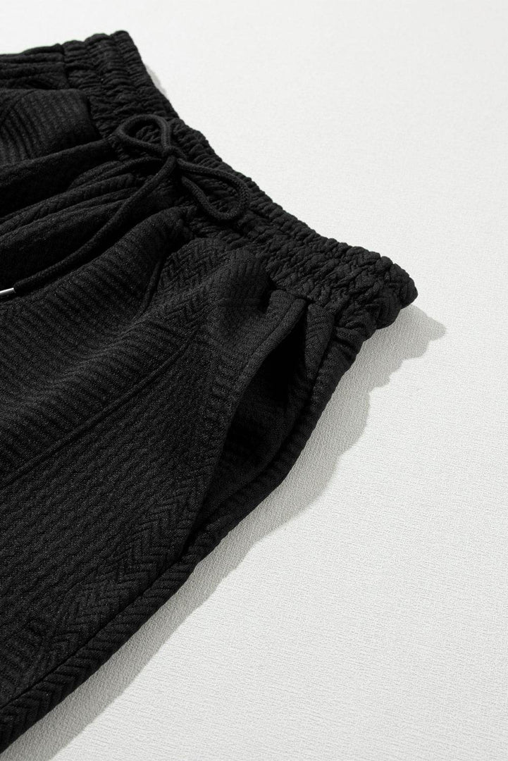 Black Textured Ruffle Split Top and Drawstring Shorts - Fashion Queen -  18