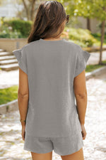 Load image into Gallery viewer, Black Textured Ruffle Split Top and Drawstring Shorts - Fashion Queen -  20
