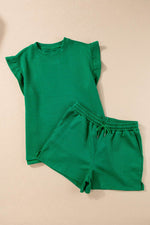 Load image into Gallery viewer, Black Textured Ruffle Split Top and Drawstring Shorts - Fashion Queen -  29
