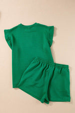 Load image into Gallery viewer, Black Textured Ruffle Split Top and Drawstring Shorts - Fashion Queen -  30
