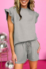 Load image into Gallery viewer, Black Textured Ruffle Split Top and Drawstring Shorts - Fashion Queen -  4
