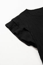 Load image into Gallery viewer, Black Textured Ruffled Sleeve Round Neck Top - Fashion Queen -  7
