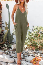 Load image into Gallery viewer, Black Textured Sleeveless V-Neck Pocketed Casual Jumpsuit - Fashion Queen -  21
