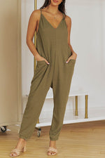 Load image into Gallery viewer, Black Textured Sleeveless V-Neck Pocketed Casual Jumpsuit - Fashion Queen -  22
