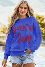 Load image into Gallery viewer, Black Tinsel Game Day Drop Shoulder Graphic Sweatshirt - Fashion Queen -  10
