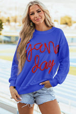 Load image into Gallery viewer, Black Tinsel Game Day Drop Shoulder Graphic Sweatshirt - Fashion Queen -  12

