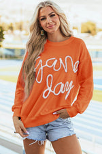 Load image into Gallery viewer, Black Tinsel Game Day Drop Shoulder Graphic Sweatshirt - Fashion Queen -  15
