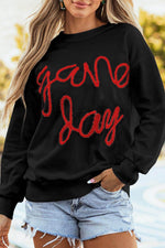 Load image into Gallery viewer, Black Tinsel Game Day Drop Shoulder Graphic Sweatshirt - Fashion Queen -  16
