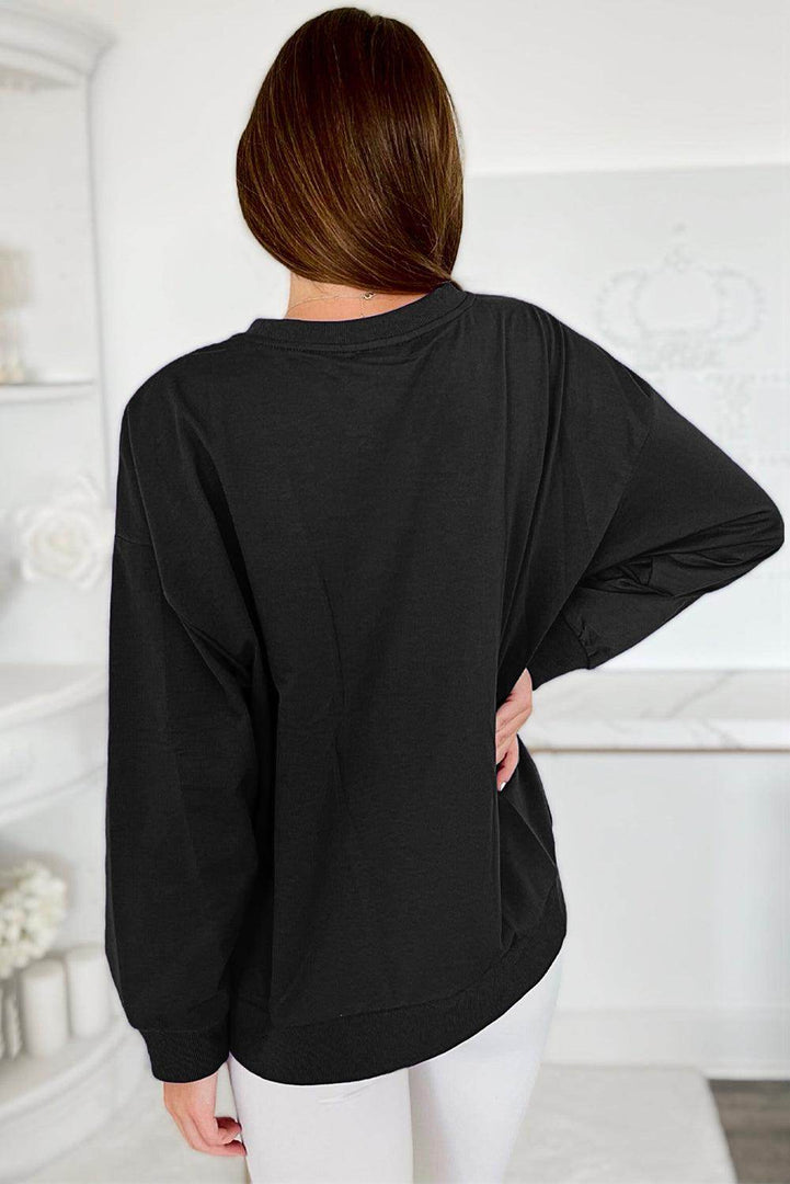 Black Tinsel Game Day Drop Shoulder Graphic Sweatshirt - Fashion Queen -  19