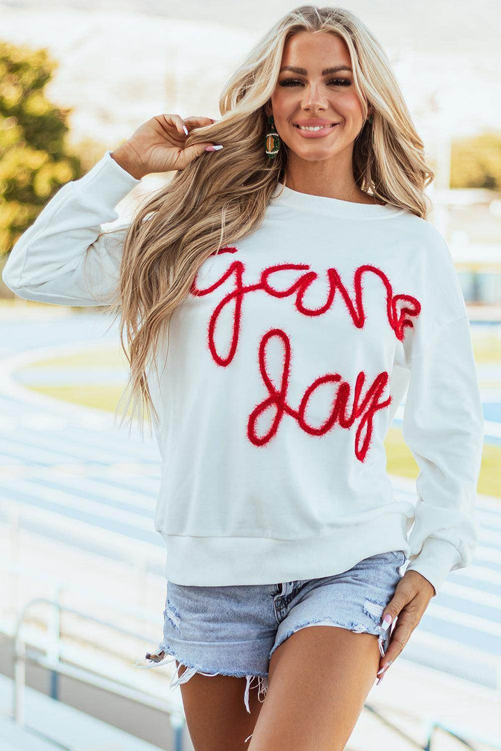 Black Tinsel Game Day Drop Shoulder Graphic Sweatshirt - Fashion Queen -  29