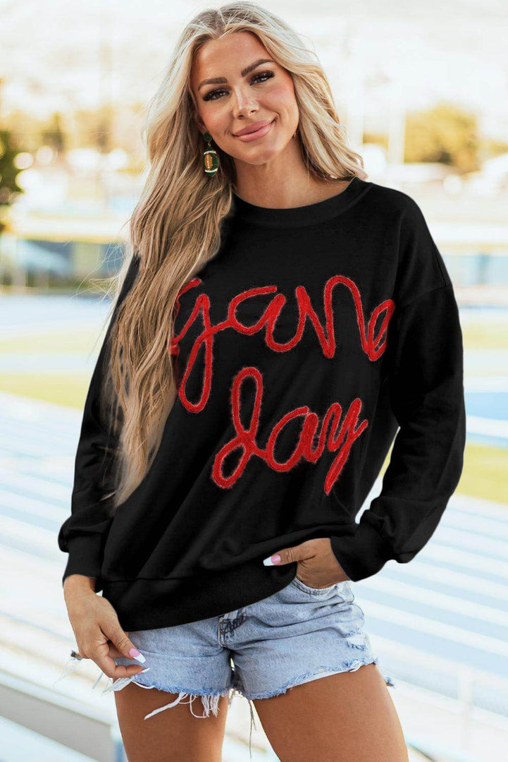 Black Tinsel Game Day Drop Shoulder Graphic Sweatshirt - Fashion Queen -  3