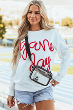 Load image into Gallery viewer, Black Tinsel Game Day Drop Shoulder Graphic Sweatshirt - Fashion Queen -  30
