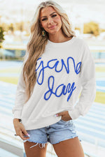 Load image into Gallery viewer, Black Tinsel Game Day Drop Shoulder Graphic Sweatshirt - Fashion Queen -  9
