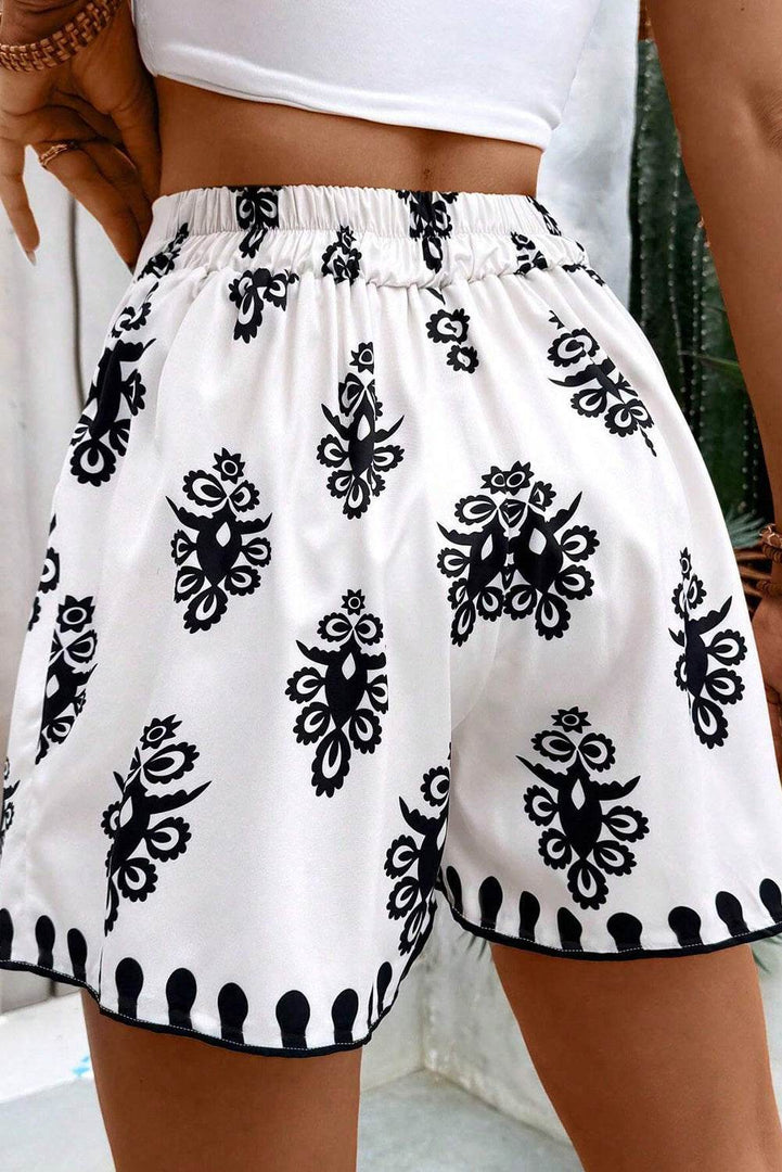 Black Tribal Geometric Print Belted High Waist Casual Shorts - Fashion Queen -  2