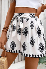 Load image into Gallery viewer, Black Tribal Geometric Print Belted High Waist Casual Shorts - Fashion Queen -  4

