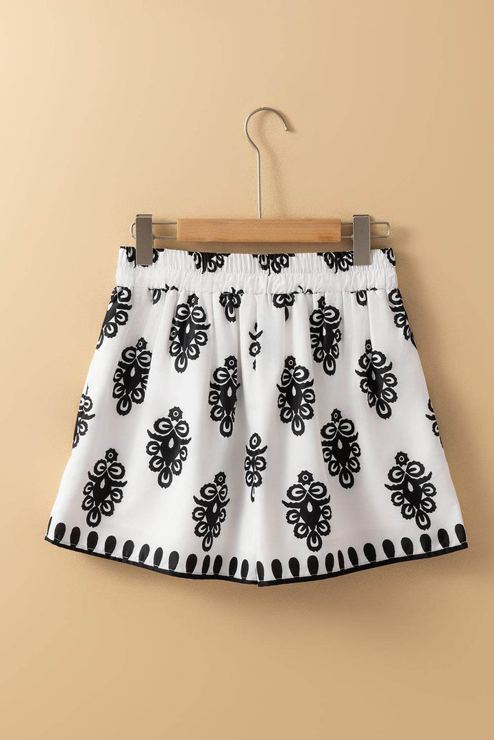Black Tribal Geometric Print Belted High Waist Casual Shorts - Fashion Queen -  8